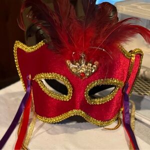 Red Feathered Masquerade Mask